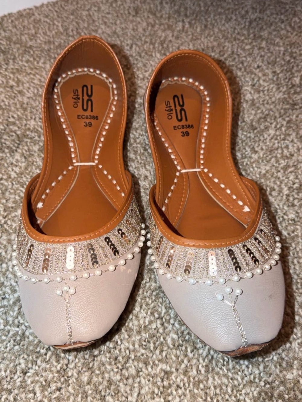 Traditional stylo khussa comfortable with Pearl & Sequin Trim in Light Pink